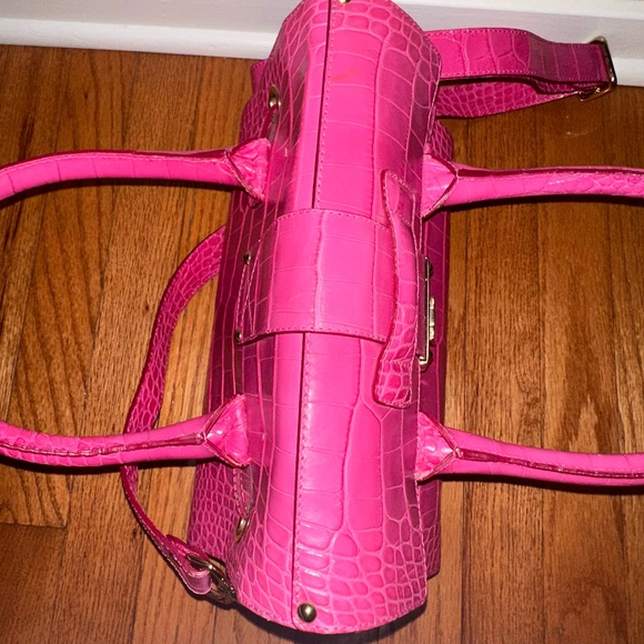 Lightly used Calfskin Crocodile Embossed Medium Rosalie Satchel Fuchsia - Picture 9 of 15